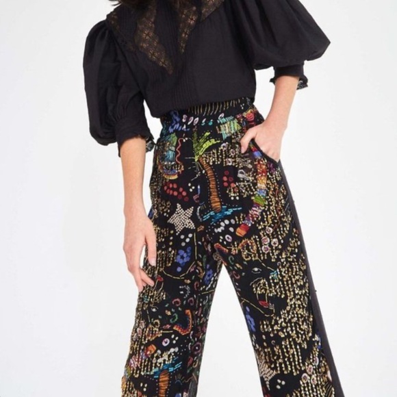 FARM Rio Pants - Farm Rio NWT beaded black multi color cropped pants S
